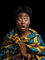 Young woman with African features who appears to be schocked AI Generative photo
