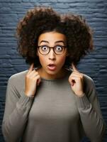 Young woman with African features who appears to be schocked AI Generative photo