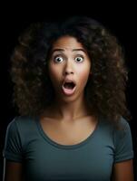 Young woman with African features who appears to be schocked AI Generative photo