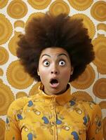 Young woman with African features who appears to be schocked AI Generative photo