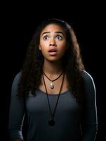 Young woman with African features who appears to be schocked AI Generative photo