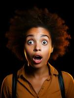 Young woman with African features who appears to be schocked AI Generative photo