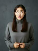 Young woman with Asian features who appears to be schocked AI Generative photo