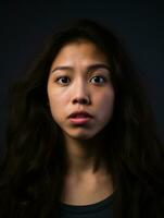 Young woman with Asian features who appears to be schocked AI Generative photo
