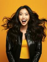 Young woman with Asian features who appears to be schocked AI Generative photo