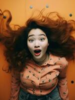 Young woman with Asian features who appears to be schocked AI Generative photo