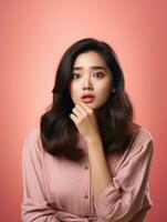 Young woman with Asian features who appears to be schocked AI Generative photo