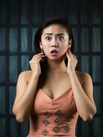 Young woman with Asian features who appears to be schocked AI Generative photo