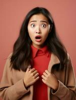 Young woman with Asian features who appears to be schocked AI Generative photo