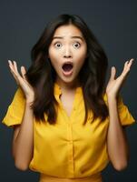 Young woman with Asian features who appears to be schocked AI Generative photo