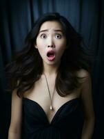 Young woman with Asian features who appears to be schocked AI Generative photo