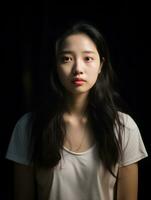 Young woman with Asian features who appears to be schocked AI Generative photo