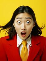 Young woman with Asian features who appears to be schocked AI Generative photo