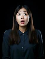 Young woman with Asian features who appears to be schocked AI Generative photo