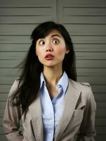 Young woman with Asian features who appears to be schocked AI Generative photo