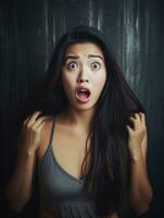 Young woman with Asian features who appears to be schocked AI Generative photo