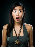 Young woman with Asian features who appears to be schocked AI Generative photo