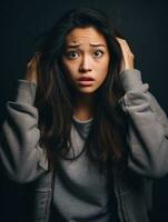 Young woman with Asian features who appears to be schocked AI Generative photo