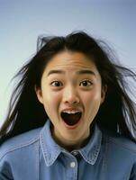 Young woman with Asian features who appears to be schocked AI Generative photo
