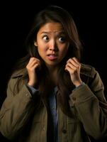 Young woman with Asian features who appears to be schocked AI Generative photo