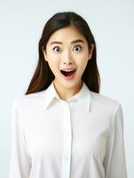 Young woman with Asian features who appears to be schocked AI Generative photo