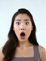 Young woman with Asian features who appears to be schocked AI Generative photo