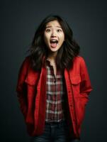 Young woman with Asian features who appears to be schocked AI Generative photo
