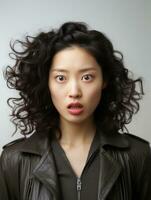 Young woman with Asian features who appears to be schocked AI Generative photo