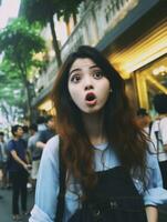 Young woman with Asian features who appears to be schocked AI Generative photo