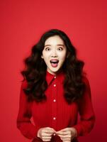 Young woman with Asian features who appears to be schocked AI Generative photo