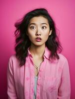 Young woman with Asian features who appears to be schocked AI Generative photo
