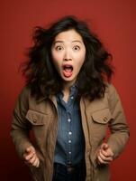 Young woman with Asian features who appears to be schocked AI Generative photo