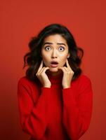 Young woman with Asian features who appears to be schocked AI Generative photo
