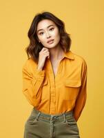 Young woman with Asian features who appears to be schocked AI Generative photo