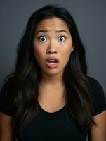Young woman with Asian features who appears to be schocked AI Generative photo