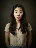 Young woman with Asian features who appears to be schocked AI Generative photo