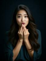 Young woman with Asian features who appears to be schocked AI Generative photo