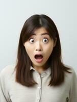 Young woman with Asian features who appears to be schocked AI Generative photo