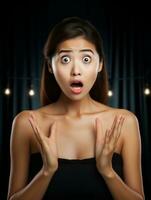 Young woman with Asian features who appears to be schocked AI Generative photo