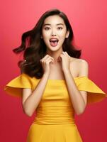 Young woman with Asian features who appears to be schocked AI Generative photo