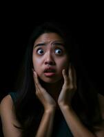 Young woman with Asian features who appears to be schocked AI Generative photo