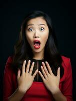 Young woman with Asian features who appears to be schocked AI Generative photo