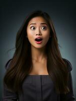 Young woman with Asian features who appears to be schocked AI Generative photo
