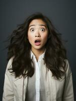 Young woman with Asian features who appears to be schocked AI Generative photo