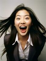 Young woman with Asian features who appears to be schocked AI Generative photo