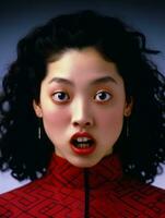 Young woman with Asian features who appears to be schocked AI Generative photo