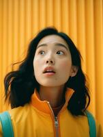 Young woman with Asian features who appears to be schocked AI Generative photo