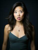 Young woman with Asian features who appears to be schocked AI Generative photo