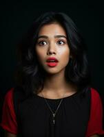 Young woman with Asian features who appears to be schocked AI Generative photo