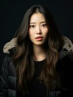 Young woman with Asian features who appears to be schocked AI Generative photo